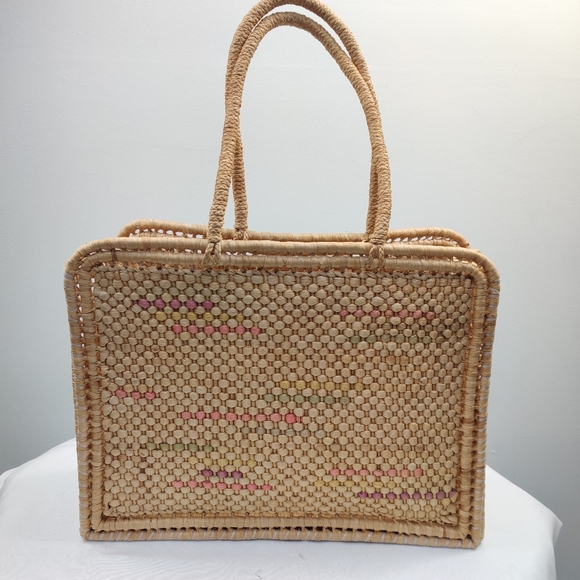 Vintage Handbags - Vintage woven straw beach tote